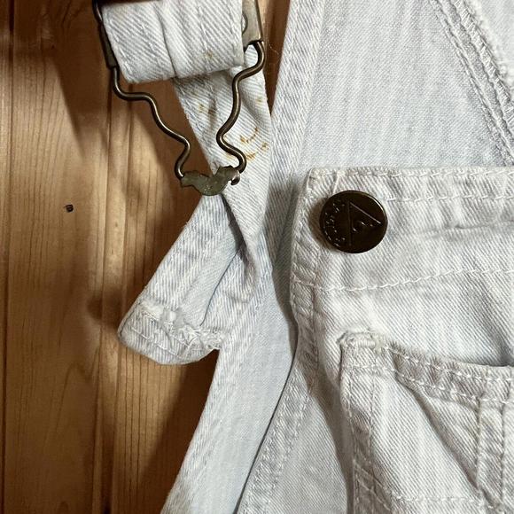 VTG Overalls GUESS BY GEORGE MARCIANO Womens Sz 2 Light Denim Patterned Cut Offs - Picture 10 of 12